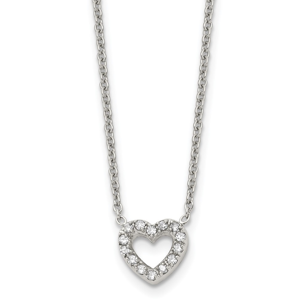 Chisel Stainless Steel Polished CZ Open Heart on a 18 inch Cable Chain Necklace